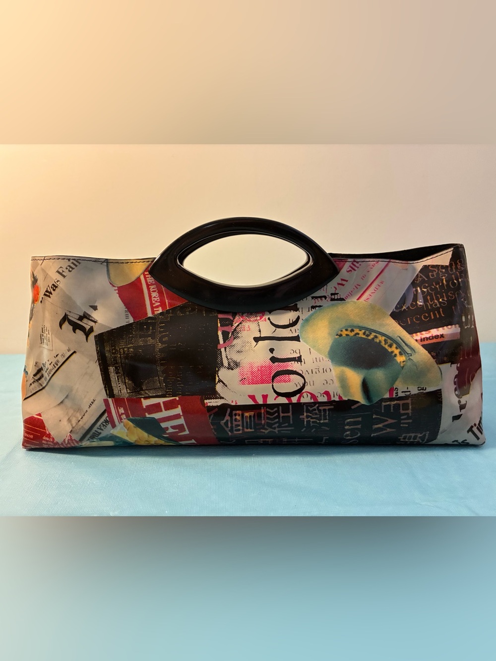 Jeanne Lottie Vintage Printed Newspaper-Style Collage Clutch Handbag